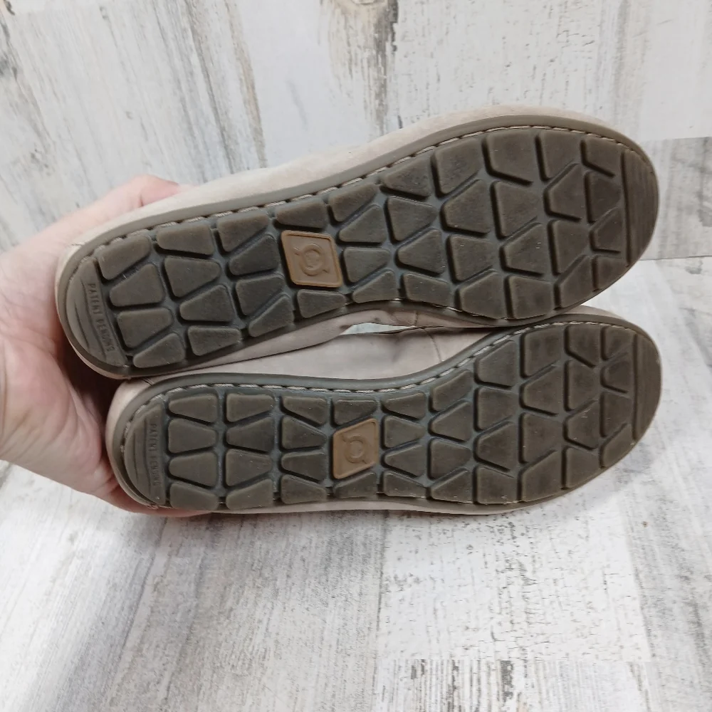 Born Taupe‎ Leather Slip-On Ballet Flats with Plaid Insole and Rubber Sole #1501